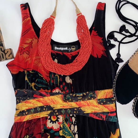 DESIGUAL by LACROIX FLORECILLA Black Mesh Floral Print Dress - Picture 11 of 16